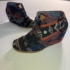 Toms Boho Wedge Bootie Navaho Desert Aztec Jacquard Fabric, Women Size 6.5